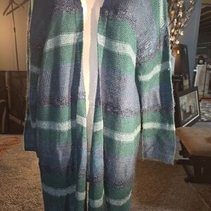 Lane Bryant Blue and Green Striped Cardigan